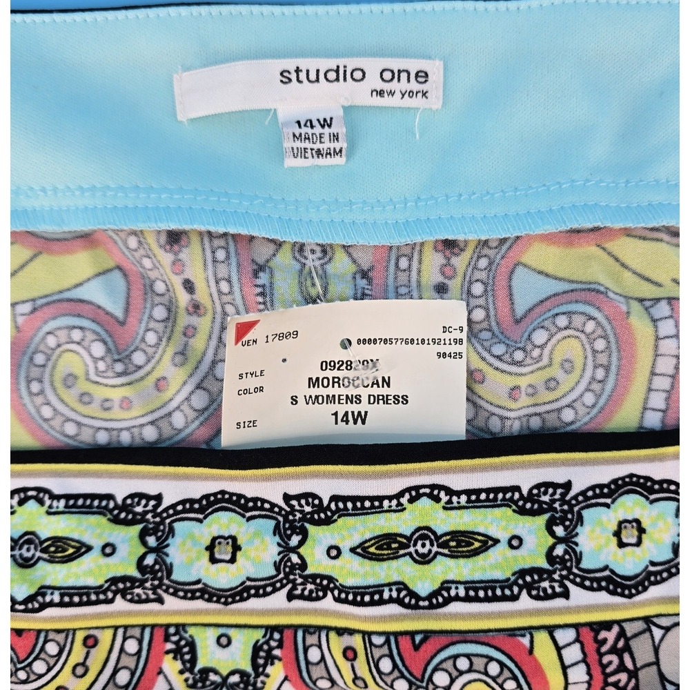 Studio One Moroccan Dress‎ 14W Stretch Sheath Pink Multi Boho Hippie 70s Mod NEW - Picture 3 of 7
